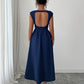 Solid Color Waist Long Skirt Dress Women