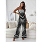 Printing Spaghetti Straps Chest Wrap Positioning Colorful Pants Suit Two-piece Set