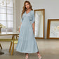 Robe à col en V et manches chauve-souris pour femme