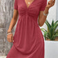 Color Cotton Short Sleeve V-neck Design Chest Twist Waist Dress