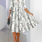 Knitted Loose Digital Positioning Printed V-neck Dress