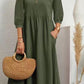 Lantern Sleeve Loose Cotton And Linen Pocket Dress