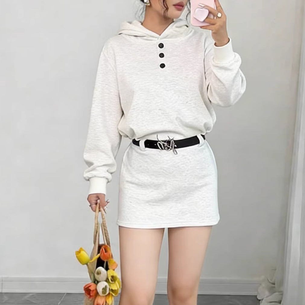 American Preppy Style Hooded Sweatshirt Dress
