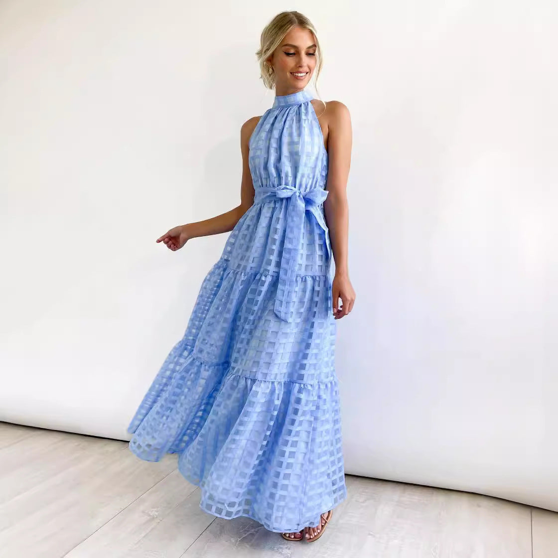 Robe décontractée sans manches de haute qualité avec ourlet large et taille ajustée