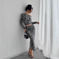 Leopard Print Two-piece Suit With Fitted Maxi Dress Suit