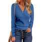 Button V-neck Versatile Long-sleeved T-shirt