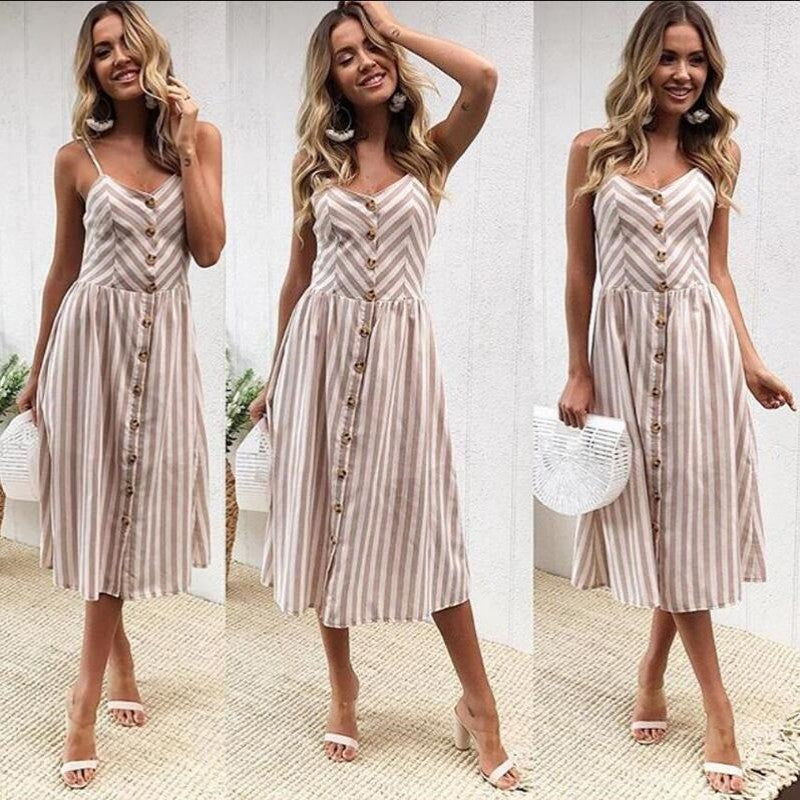 Women's Sling Button Backless Dress