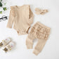 Vêtements d'automne pour enfants, combinaison décontractée à manches longues en dentelle, ensemble trois pièces avec coiffe à nœud