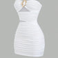 Fashionable Womens Strapless Metal-Embellished Hollow-Out Dress