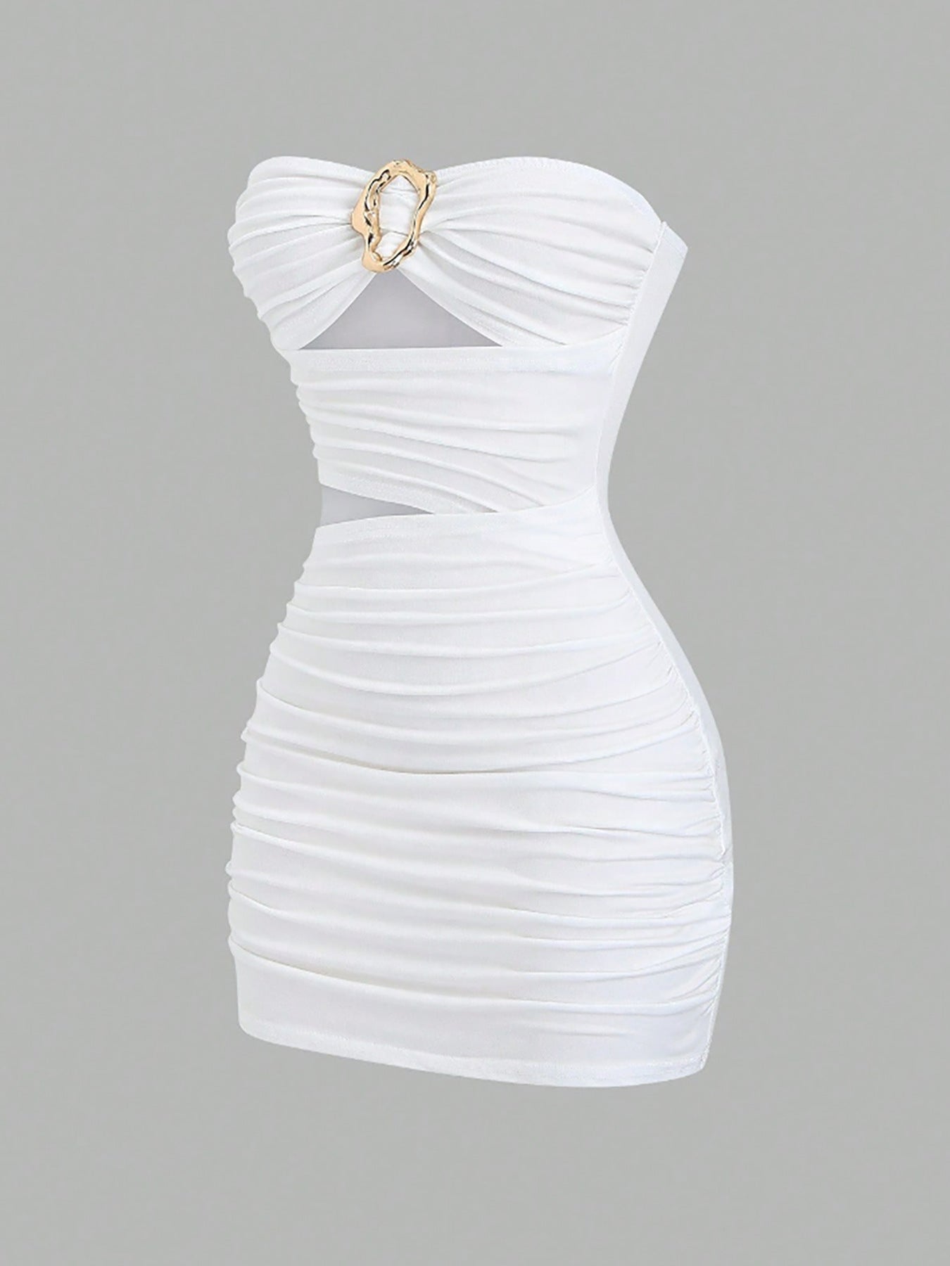 Fashionable Womens Strapless Metal-Embellished Hollow-Out Dress