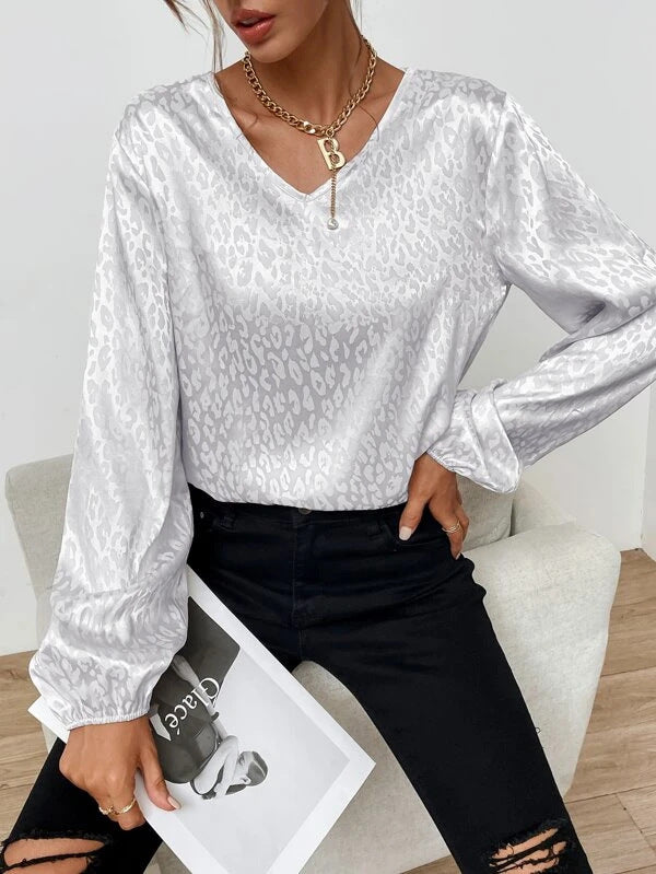 Women's New V-neck Pullover Leopard Print Shirt