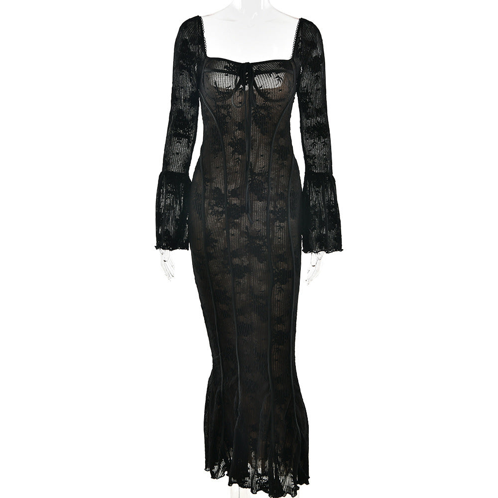 Flared Sleeve Lace Tube Top Dress