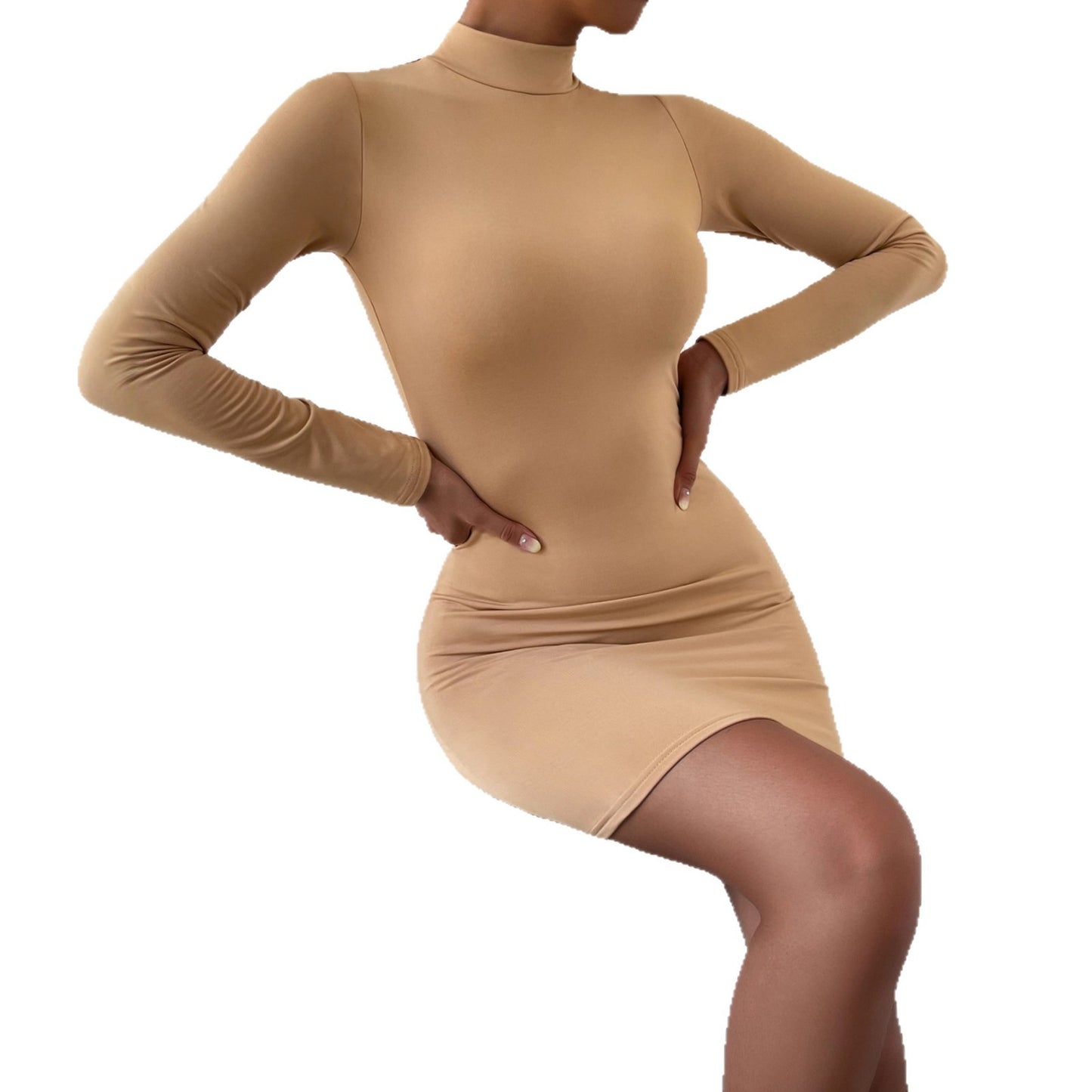 FallWinter Long-Sleeve Slim-Fit Dress With A Stand Collar