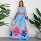 Women's Fashionable Retro Long-sleeved Top Wide Hem Printed Long Skirt Suit
