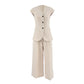 Khaki V-neck Sleeveless Vest High Waist Pants Suit