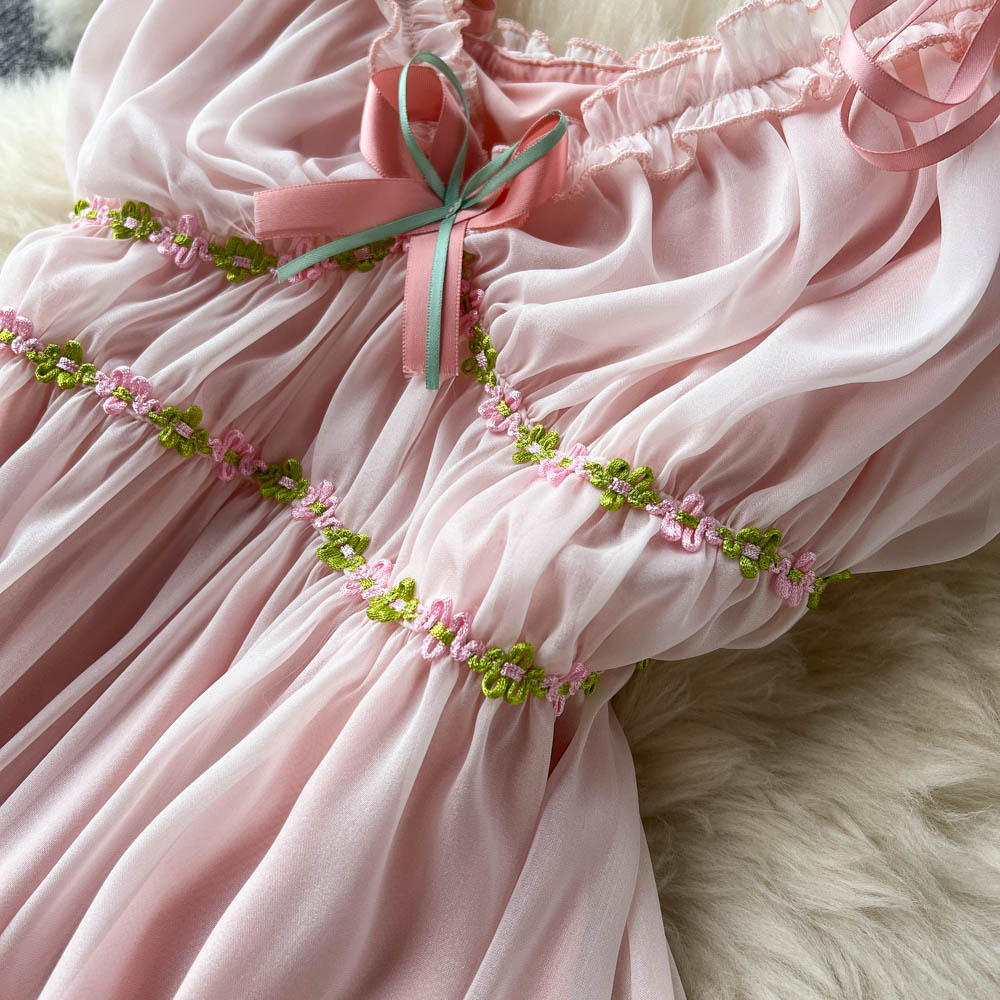 Super Fairy Temperament Sweet V-neck Pleated Pleated Skirt