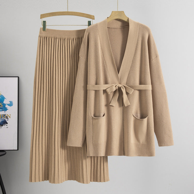 Knitted Skirt Two-piece Pleated Long Skirt Fashion Suit
