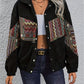 National Style Color Stitching Turnover Neck Cardigan Casual Top