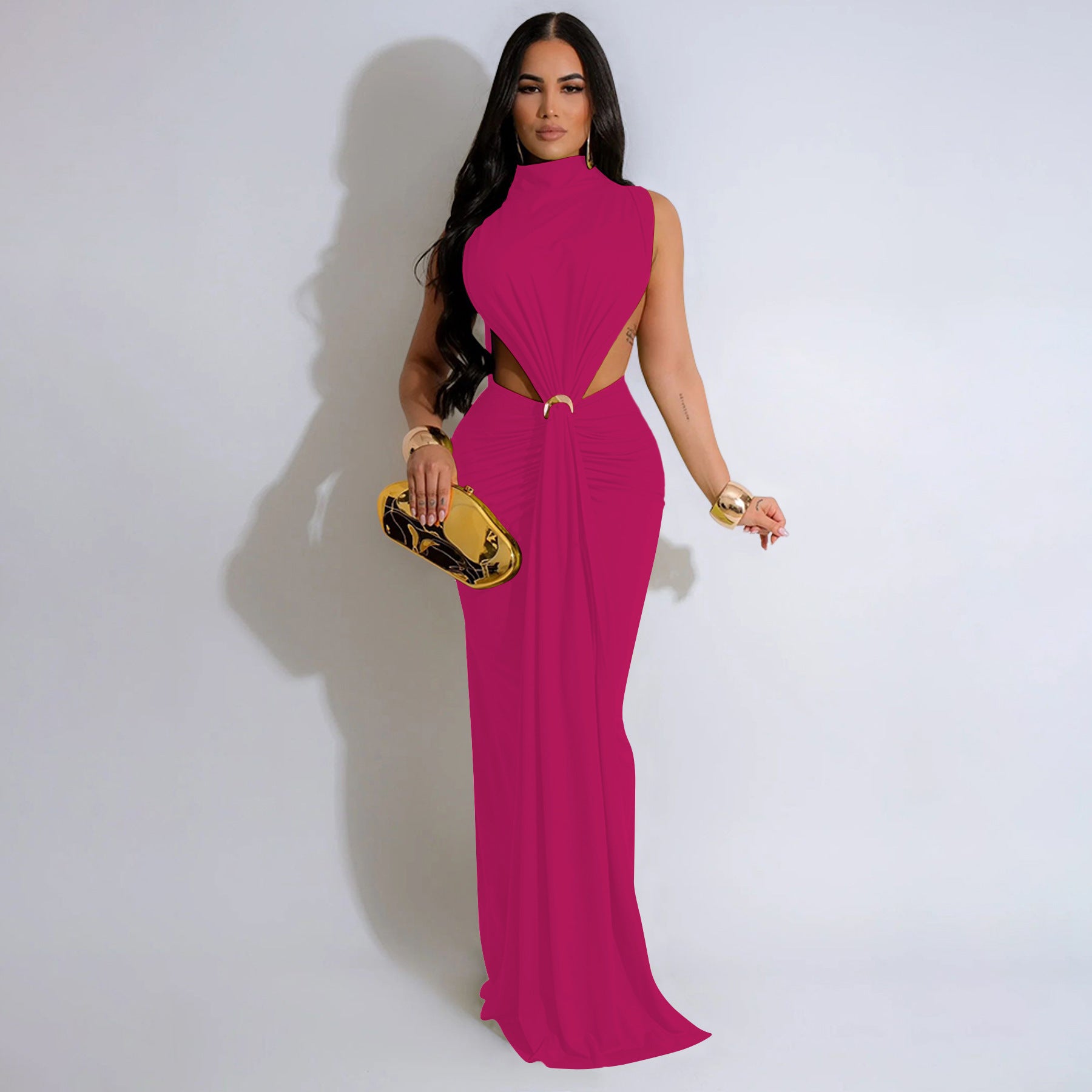 Solid Color Side Split Sleeveless Dress