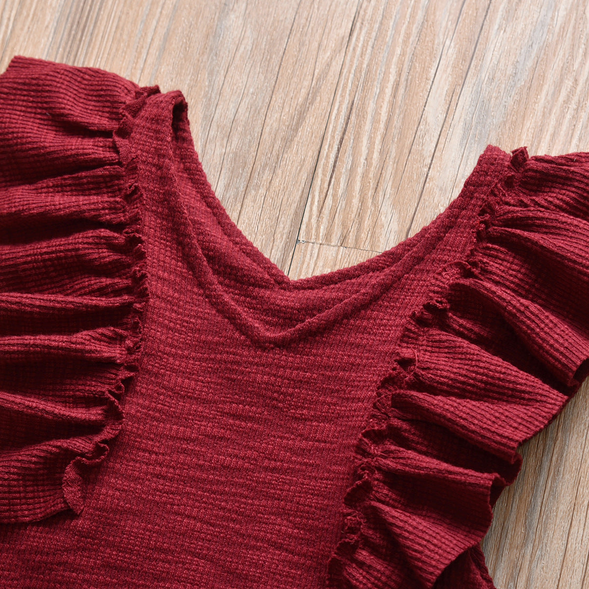 Ruffle Edge Sleeve Solid Color Jumpsuit