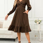 Wrap V-neck Long Sleeve Mid-length Dress