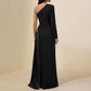 Womens Asymmetrical Black Waist-Cinching Sleeveless Dress With A Slant Neckline