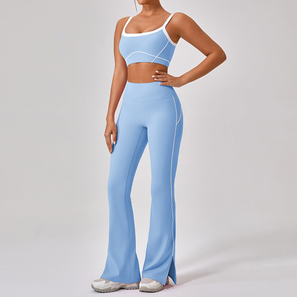 Combinaison de sport de plein air moulante à bretelles spaghetti pour femmes, couleur contrastée, style européen et américain