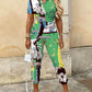 Women's Clothing Lapel Print Cargo Overalls