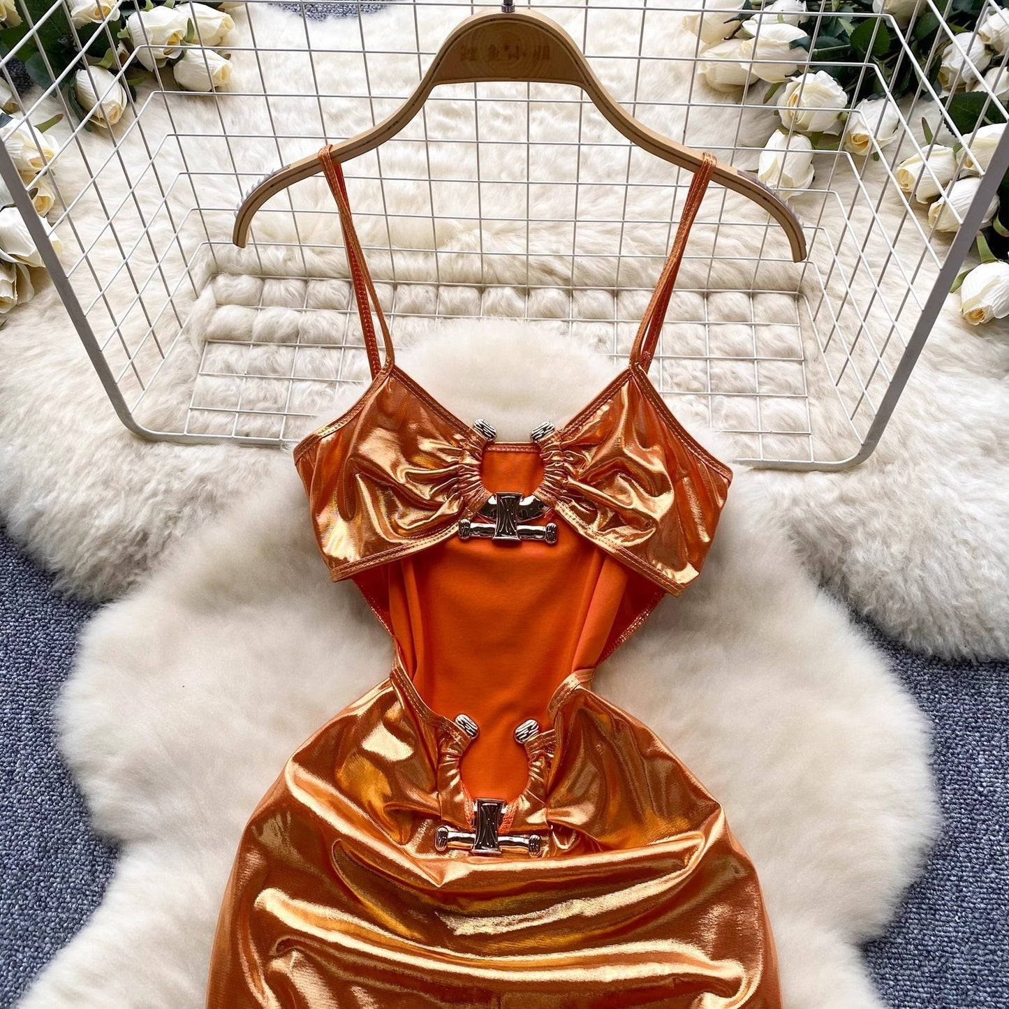 Cutout Metal Buckle Sling Dress