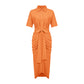 Robe pour femme, nouvelle robe élégante à col polo, mi-longue, manches courtes, simple boutonnage, taille haute
