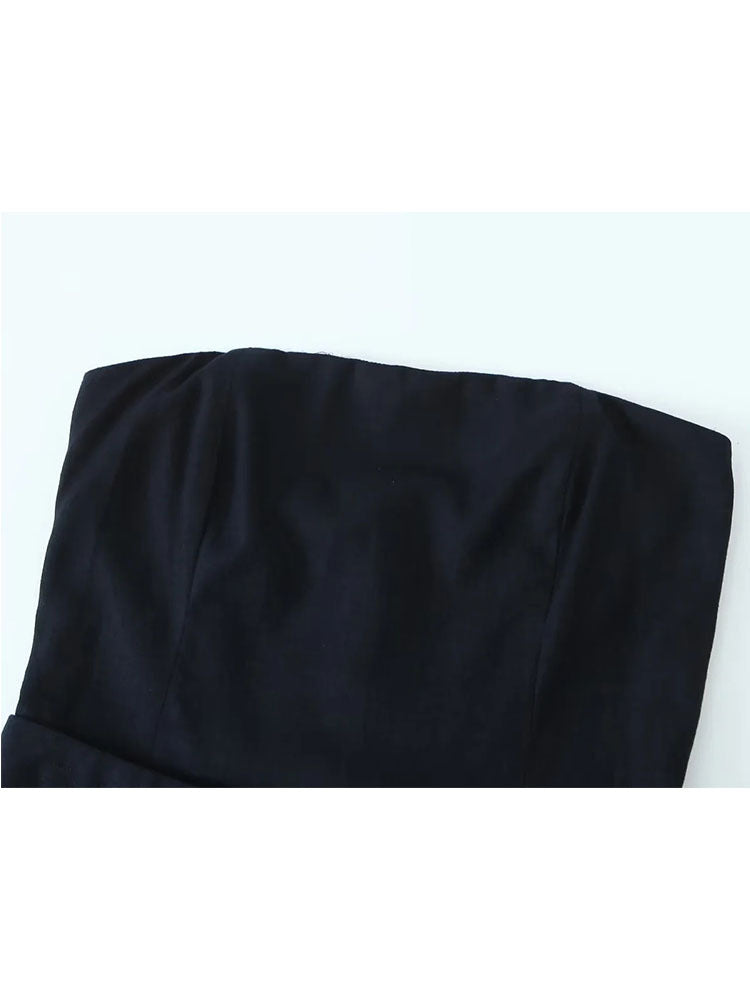 Combinaison ample noire en lin mélangé pour femme, style soutien-gorge