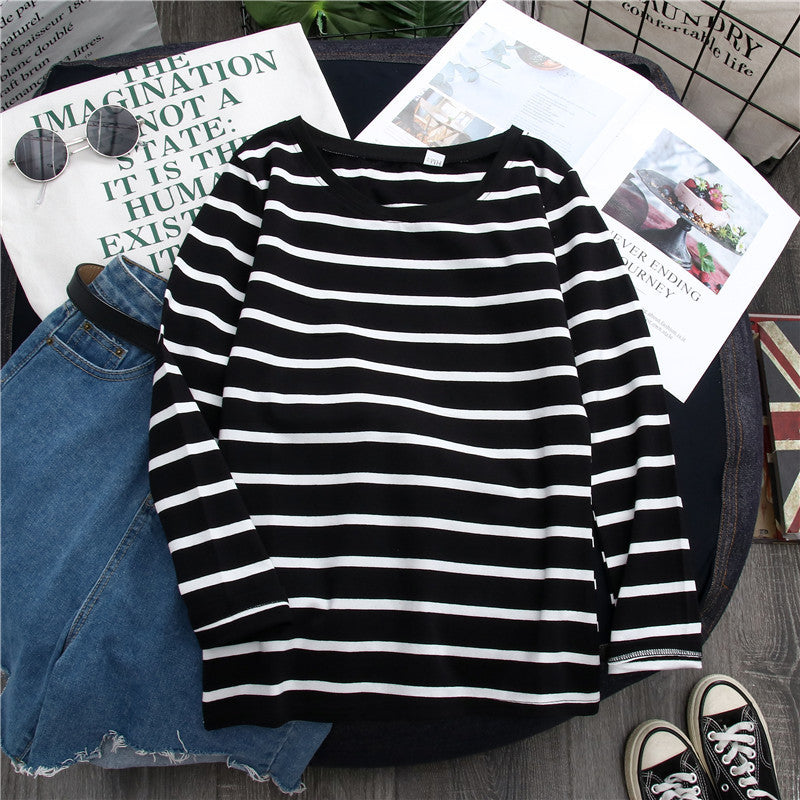 T-shirt à manches longues pour femme, style western, rayé noir