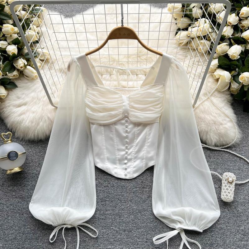 Women's Square Neck Puff Sleeve Long Sleeve Shirt