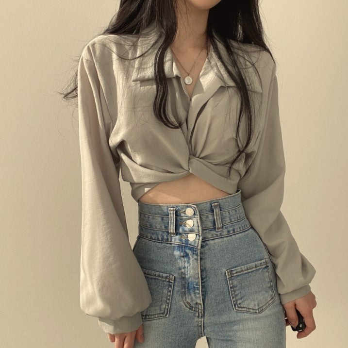 Women's Back Ties Bow Short Shirt