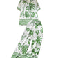 Bohemian-style Printed Short-sleeve Polo-collar Shirt And Wide-leg Pants Set