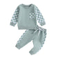 Boys' Chessboard Plaid Patchwork Sweater Sweatpants 2-piece Set