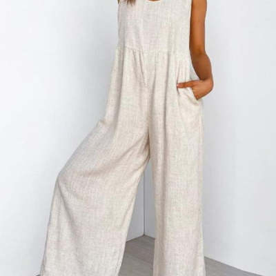 Spring And Autumn European And American New Cotton And Linen Casual One-piece Sleeveless Trousers