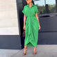 Robe pour femme, nouvelle robe élégante à col polo, mi-longue, manches courtes, simple boutonnage, taille haute