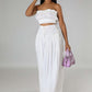 Summer Autumn Solid-Color Womens Casual Tube Top And High-Waist Drawstring Wide-Leg Pants