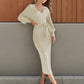 Elegant Commuter Sweater V-neck Lace-up High Waist Women's Dress