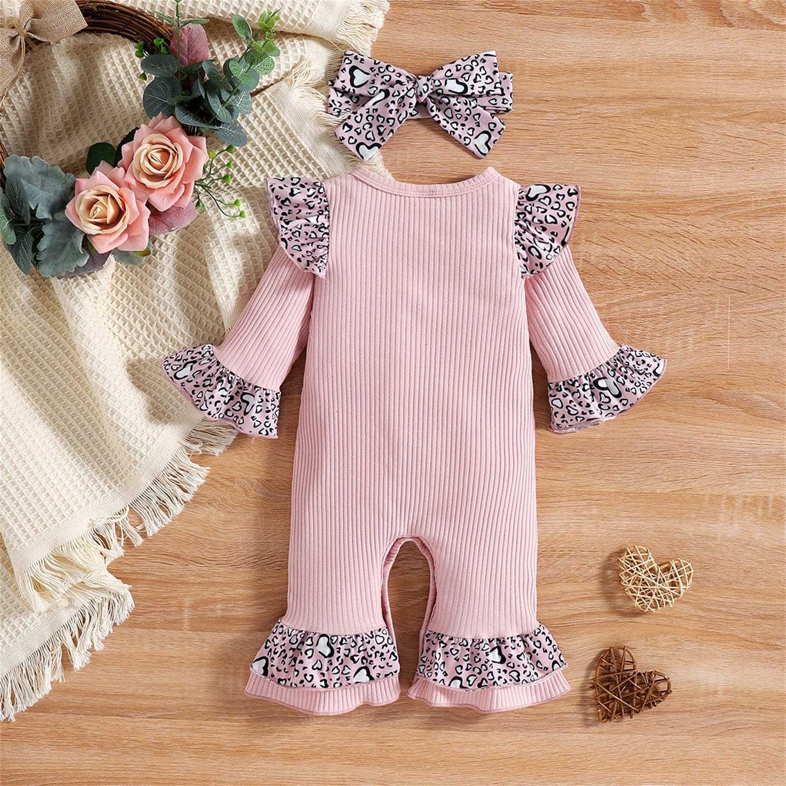 Barboteuse à imprimé léopard avec bandeau pour bébé fille