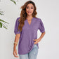 Women's Top Casual V-Neck Solid Color Puff Sleeves