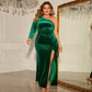 Slit One-shoulder Cold-shoulder Pleuche Dress