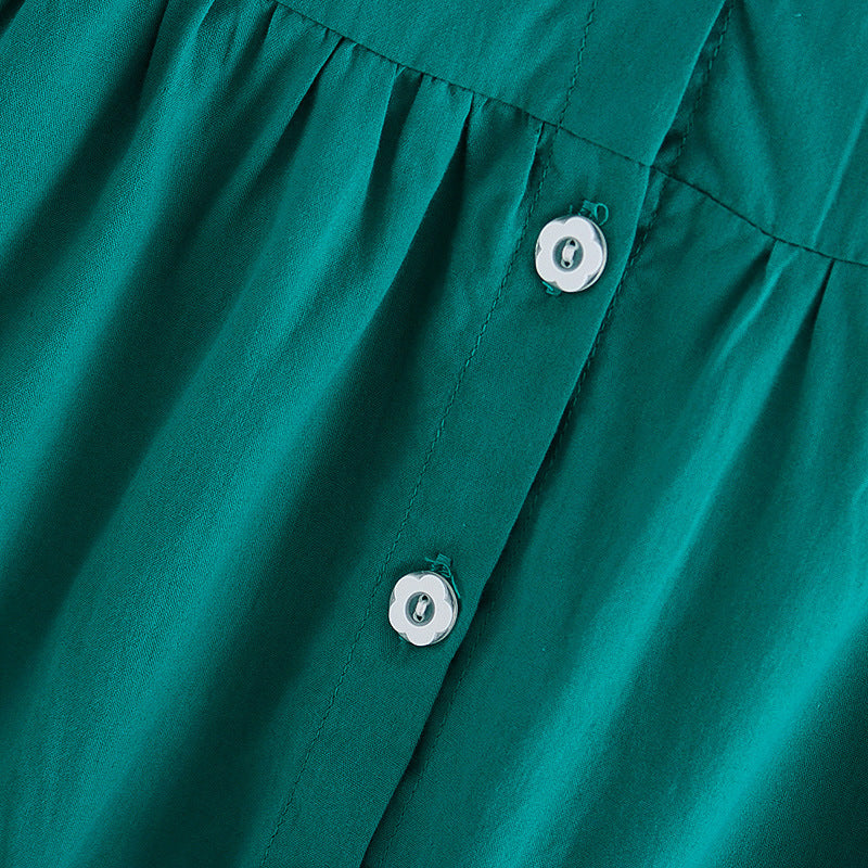 Robe d'été sans manches à col rond pour filles, couleur unie