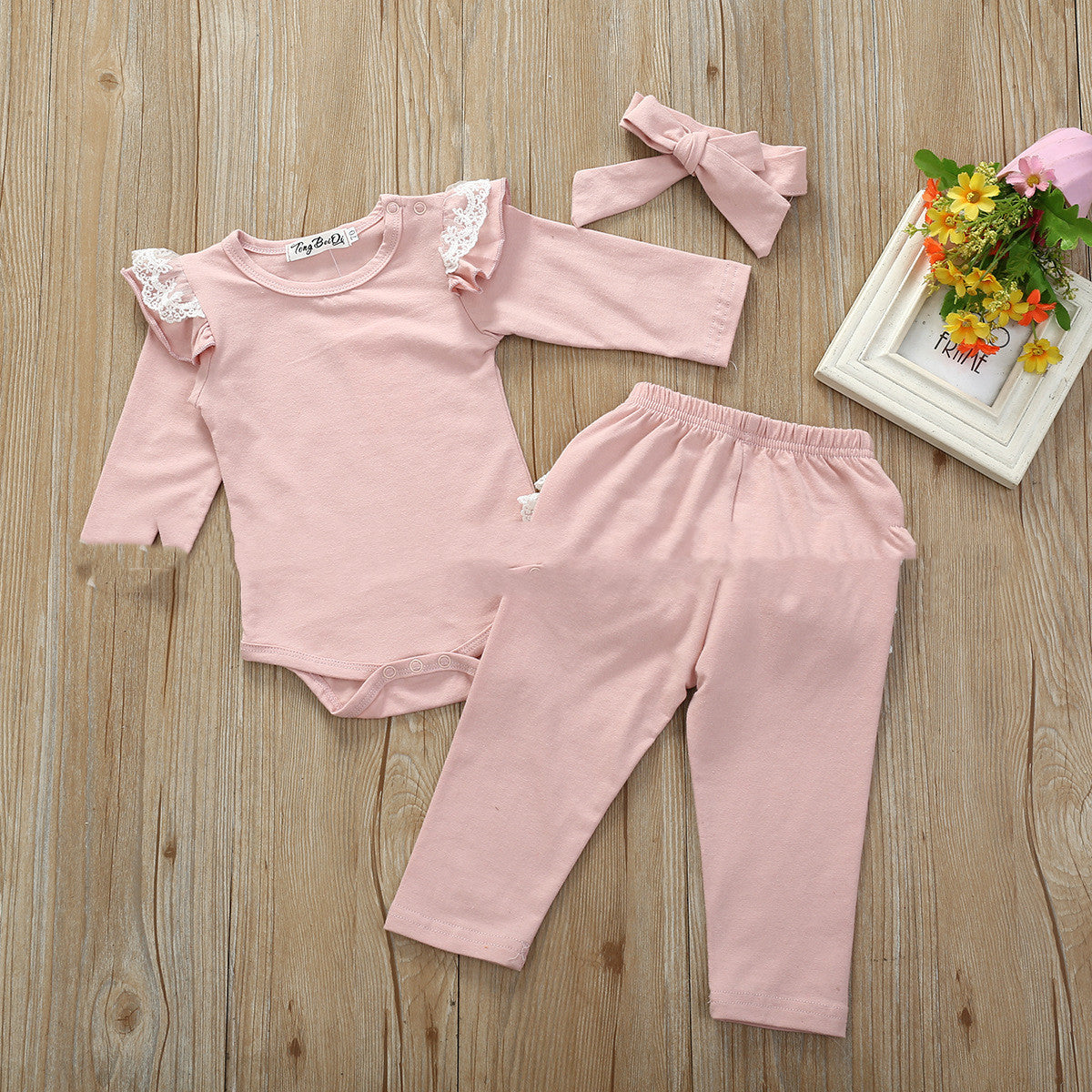 Ensemble pantalon long en dentelle et coton pour bébé et enfant en bas âge