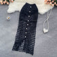 Black And White Hollow Outer Skirt Female Elegant Button Tempered Stickers Falda Party High-end Women's Clothing
