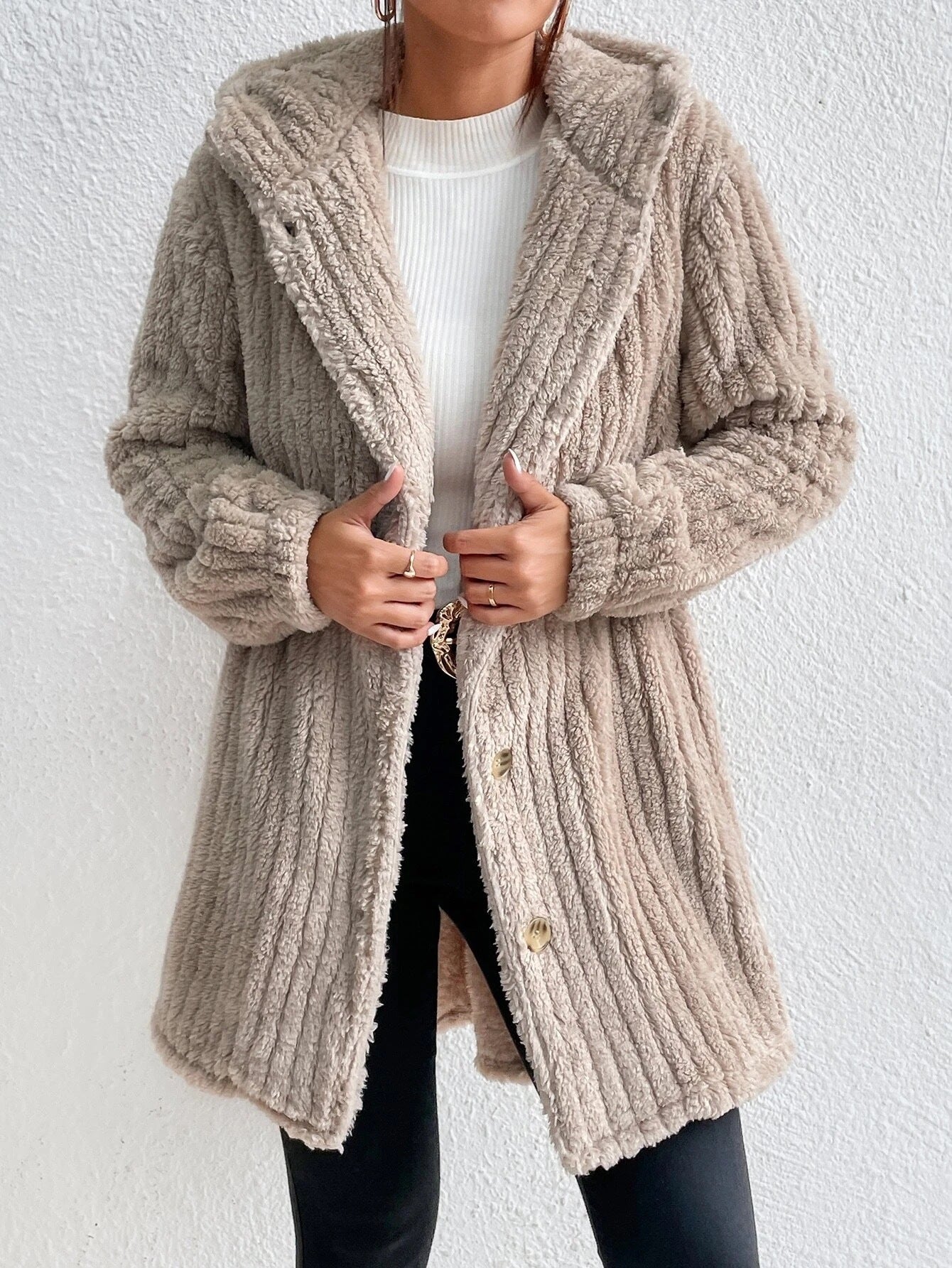 Women's Fashion Rabbit Plush Hooded Cardigan Coat