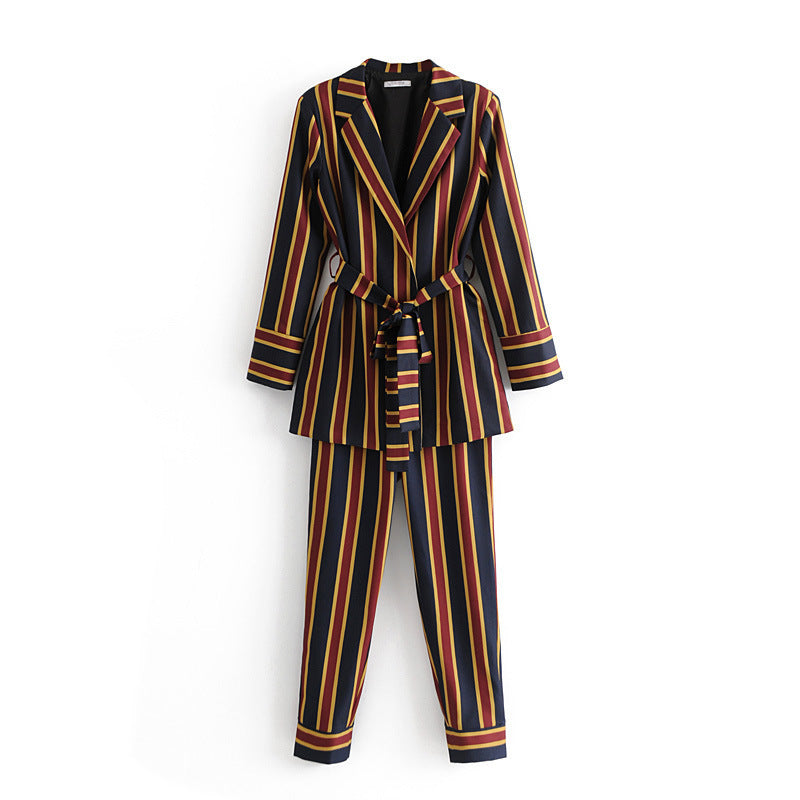 Temperament striped casual suit jacket striped trousers