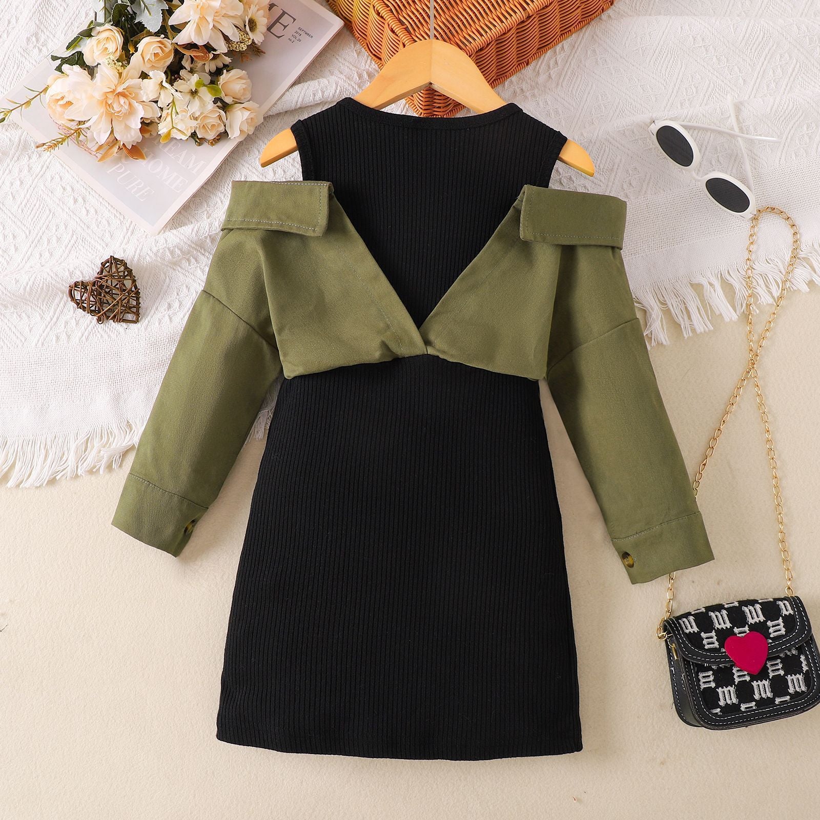 Children's Off-shoulder Long Sleeve Dress