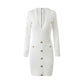 Knit Dress, Base Skirt, Temperament Was Thin, Solid Color V-Neck Long-Sleeved Hip Skirt